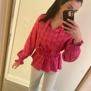 Hot Pink houndstooth inlay top